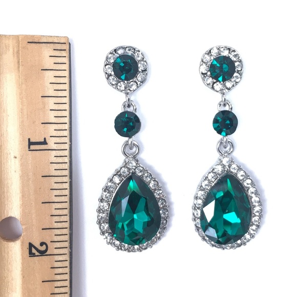 Green Crystal Rhinestone Special Occasion Earring - Picture 2 of 2